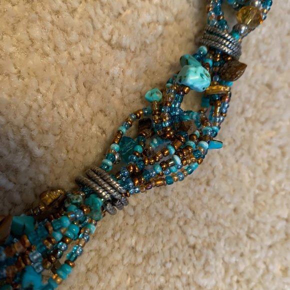 Faux Turquoise, Tiger Eye and Beaded Statement Necklace - Picture 7 of 14